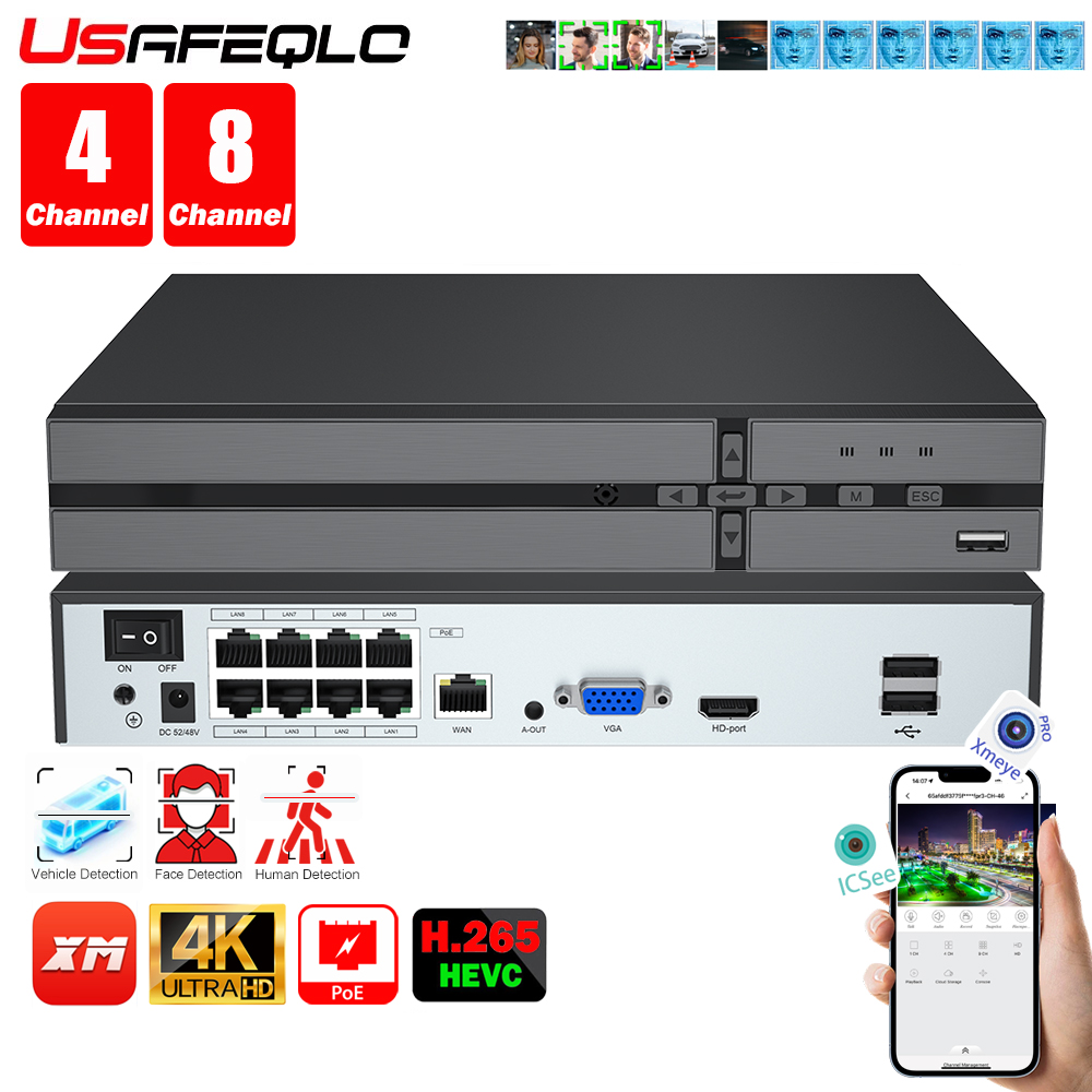 Home Security Camera - Face detection H.265 8ch*4K 4ch/8ch PoE