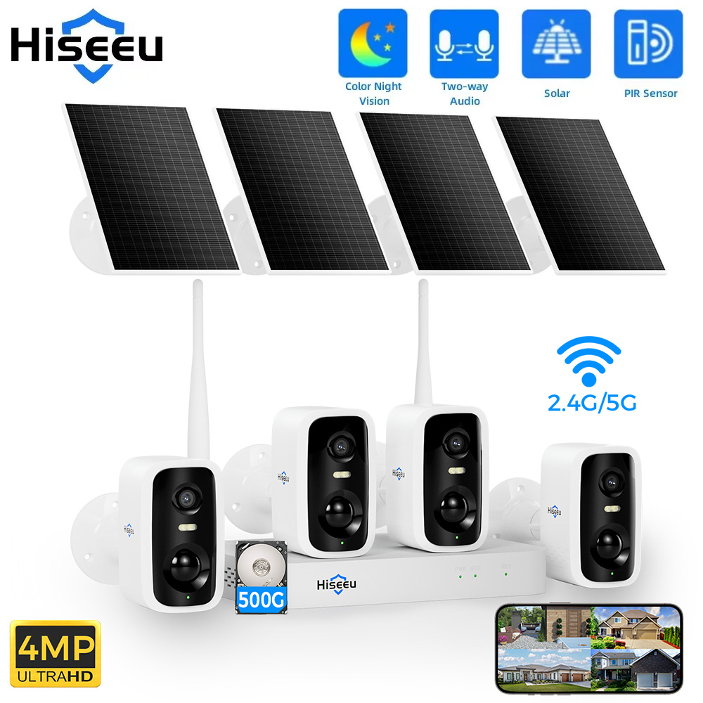 Home Security Monitoring System - Hiseeu 10CH NVR 4MP WiFi Solar